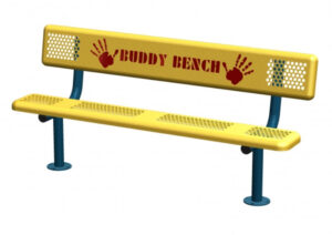 6′ Perforated Standard Bench with Back, Surface Mount, Smiles Buddy Bench Design