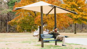 Shaded Bench Rectangle Umbrella – 12′ x 8′ x 8′, Embedded, with Glide